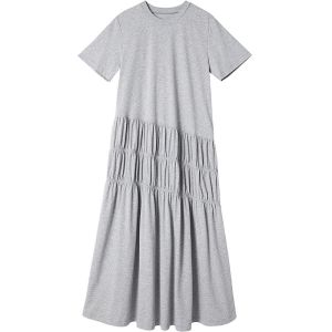 SOLWEIGE | ชุดเดรสคอตั้งแขนสั้นทรงตรงผ้าฝ้ายโพลีเอสเตอร์ฤดูร้อน Solweige ทรงเอเอวสูง กระโปรงทรงเอ