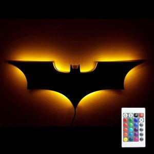 Batman LED Wall Light - 16 Colors RGB 3D Night Light with Remote Control USB Powered Superhero Sign Lamp for Bedroom Gaming Room & Home Decor Cool Gifts for Boys Kids Men and Fans