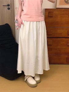 Summer New High Waist A-Line Skirt Women Sweet Gentle Loose Midi Skirt Slimming Hip Covering Korean Style Commute Polyester