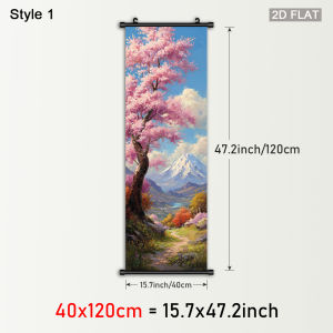 VIKAMA Mount Fuji Cherry Blossom Scroll Tapestry Oil Painting Cherry Blossom Landscape Wall Decor Home Decor