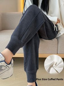 JIANGLU | Plus Size Womens High Waist Fleece Lined Cotton Velvet Sports Pants Autumn Winter Thickened Loose Fit Comfortable Trousers