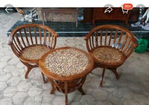 KURSI TERAS MANGKOK KOIN KAYU JATI
