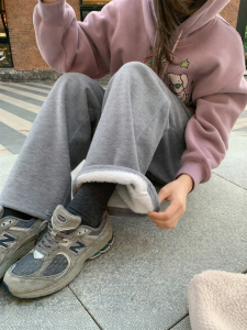 NIHAOKANONG | Quần Jogger Fleece Dày Chân Rộng Form Dài Phong Cách 2026