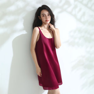 Miccbeirn | Elegant Silk Chiffon Sleeveless U-neck Vest Dress Slimming Straight Cut Midi Skirt Fashionable Summer Dress For Women