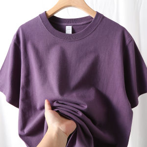 Super White! Brin Purple 250G Heavy Weight Pure Cotton Short Sleeve T-shirt Mens and Womens Starry Sky Purple Thick Half Sleeve Tops