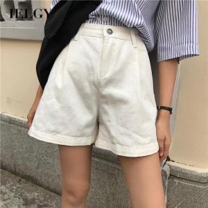 IELGY Korean style loose high waist solid color denim shorts women