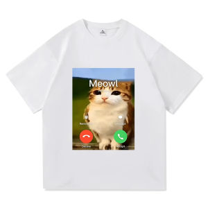 Sanrio | Meowl Is Calling Phone Call Meme Brainrot Funny Cat Owl T-shirts Women Clothing Fashion Harajuku Short Sleeves Cotton T Shirts