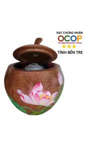 Bình ủ trà gỗ dừa cao cấp vẽ Hoa sen / Tùy chọn bình trà 05 - 08 - 13 - 20 lít / Hàng đạt OCOP 3 sao tỉnh Bến Tre năm 2023 / Giữ ấm 3 - 5 giờ / Xưởng sản xuất thủ công