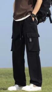 Celana Cargo Pria Celana Gombrang Korean Style Wide Leg Pants Celana Panjang Pria Cargo Longgar Celana Kolor Panjang