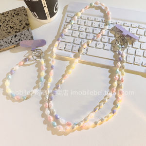Luxury Ins Diamond Color Beads Mobile Phone Case Long Rope Crossbody Handmade Strap Style Neck Shoulder Phone Belt Short Wrist Rope for Women