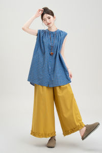 Nurture One | Bộ Áo Blouse Không Tay Họa Tiết Carô Vintage cho Đầu Mùa Hè