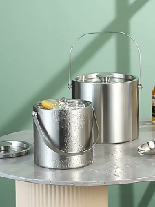 Ice Bucket with Lid Strainer Tong Scoop Double Walled Stainless Steel Insulated Ice Bucket 2/3L Ice Bucket Container