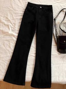 กางเกงยีนส์ทรงหลวมเอวสูง ทรงหลวม ทรงขากระบอก ทรงหลวม กางเกงยีนส์ผู้หญิงฤดูใบไม้ร่วงและฤดูหนาว สีดำ ทรงหลวม ทรงขากระบอก