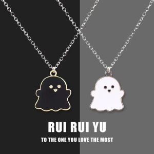 🔥C.three Cartoon Black And White Ghost Necklace Pendant Couple Accessories Sweater Chain Halloween Gift