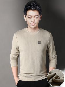 ROMON | Loose Long Sleeve Mens Hoodie Fashionable Base Layer T-shirt Casual Urban Style Antibacterial Polyester Fiber Blend