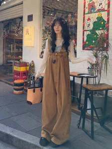 Casual High Waist Wide Leg Denim Overalls Womens Loose Fit Student Style Ageless plus Size Slimming Straight Cut Trousers