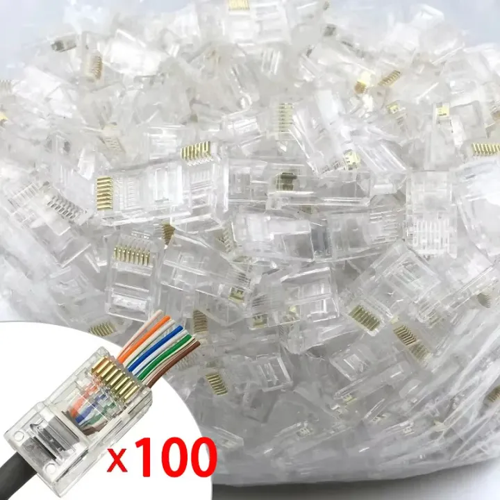 100 Cái Đầu Nối Cáp Ethernet RJ45 8 Chân, Đầu Pha Lê Mạ Vàng, Dùng Cho ...