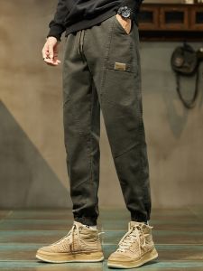 ROMON | Romon Mens Workwear Pants Thickened Fleece Loose Casual Winter Fashion Brand American Style Handsome Cuffed Long Trousers