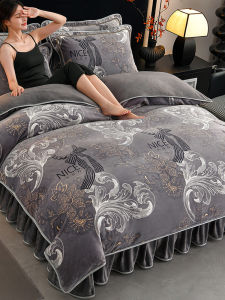 Thickened Milk Velvet Bedding Set Four-Piece Cartoon Cover Student Dormitory Coral Velvet Three-Piece Cover Quilt Set Bed Skirt