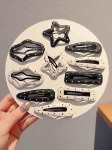 Black White Polka Dot Leather Hair Clips Fashion women side clips bangs clip Sweet hair accessories
