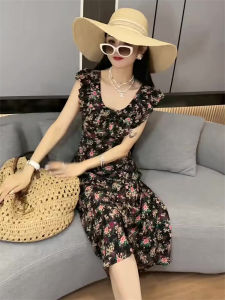 Chic Floral Print Womens Dress Slimming Concealing Versatile Fashionable Mid-Length Korean Style Commute Summer New Arrival