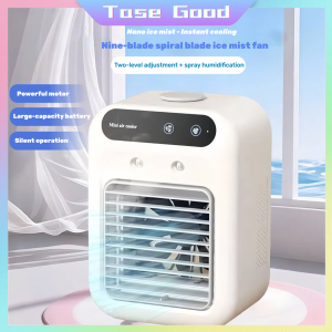 Tase Good Mini Air Cooler Desk Spray Mist Fan Portable Air Conditioner Fan Rechargeable Electric Fan 2-Speed Mist Cooling Purifier Desktop Humidifier