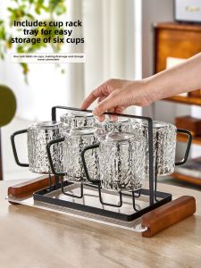 YINXIANG80YIGUAN | High Appearance Glass Water Cup Set with Handle Textured Design