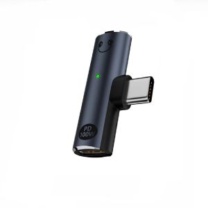 Two-in-One Type-C Female to 3.5mm Headset T-Shaped Charging Adapter QC / PD Fast Charging 100W for iPhone 16 Etc.