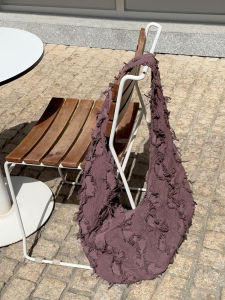 Miaoqi Dust Storm Purple Oval Tassel Retro Vibe Canvas Shoulder Crossbody Bag Fashionable Trendy Polyester Lining Magnetic Buckle
