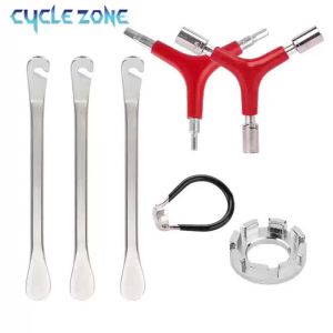 Durable Metal Bike Repair Tool Kit 3Pcs Tire Levers Y Hex Wrench Spoke Wrench Chain Hook Wheel Remover for Mountain Road Bicycle