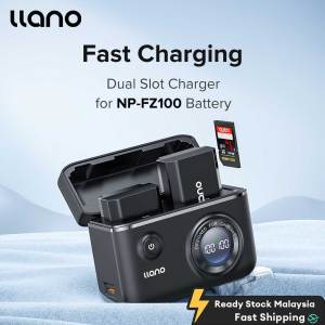 LLANO NP-FZ100 Camera Charger Dual Slot Digital Display with SD Card Storage Function For Sony A7M4/A7M3/A7R4/A7R3A7C/A7S3/A6600/A9M2A9/ILCE-9/A7R5/FX30