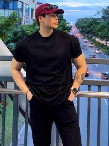 Cleanfit American Style Short Sleeve T-Shirt Mens Summer Fitness Sport Pure Cotton Shoulder Width Regular round Neck Top
