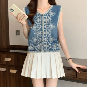 AIYITI | 2025 Summer New Ethnic Style Beaded Embroidered Denim Sleeveless Vest