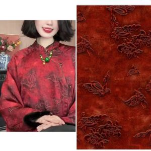 ผ้าปักลายดอกไม้สีแดงพิมพ์ลายกระดูกสัตว์โบราณผ้าไหมหอมกลิ่นเมฆระดับไฮเอนด์สำหรับตกแต่งบ้านและงานฝีมือ DIY