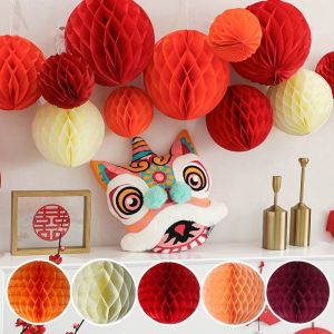 【🔥hot】Chinese New Year Honeycomb Ball Lanterns Celebration Paper Lanterns Holiday Party Decorative Red Round Hanging Lanterns DIY Wedding Decorations(in stock)