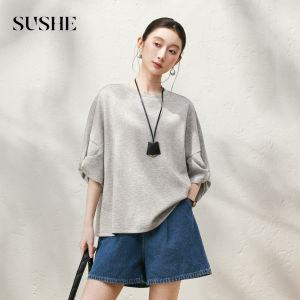 SUSHE | Oversize Loose Off-shoulder Twisted Mid-sleeve T-shirt Summer