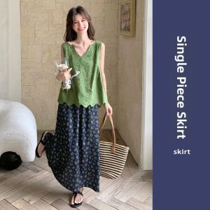 YUEZHONGWEI | French Style V-Neck Hollow Out Green Vest Women Summer Outdoor Wear Loose Slimming Long Sleeveless Top Commute Fashion