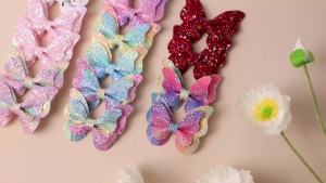 2/4/5Pcs Girls Cute Sequins Double Butterfly Hair Clip Bow Hairpins DIY Headwear Bow Decor Hairgrip Toddler Hair Accessories