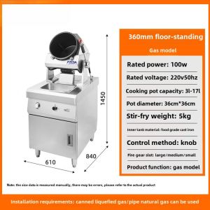 Commercial Smart Robot Chef Large Capacity Stainless Steel Gasoline Powered Automatic Ingredient Feeding Drum Stir-Fry Wok Pot