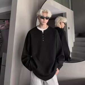 เสื้อยืดคอกลมแขนยาวไซส์ใหญ่ ทรงหลวม ลำลอง เสื้อชั้นในสำหรับผู้ชายและผู้หญิง ฤดูใบไม้ผลิและฤดูใบไม้ร่วง เสื้อชั้นในสำหรับคู่รัก