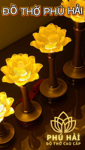 Đèn thờ hoa sen 1 bông lưu ly chân hợp kim cao 16 22 25 30 35 42 cm - HCM Tặng Led  - Giá 1 đôi