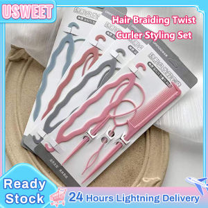 4 Pcs/Set Hair Braiding Twist Curler Styling Set Hairpin Holding Hair Braiders Pull Hair Needle Ponytail Holding Diy Styling Hair Accessories Candy Colored Patterned Hair Tool For Weaving Hair (Pink/Grey/Blue)