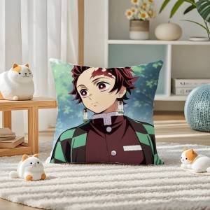 Bandai | Demon Slayer Rengoku Kyojuro Anime Plush Pillow Cover Soft Short Plush Cushion Cover For Sofa Bedroom Home Decor Gift Decoration