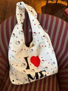 Cloud Print Large Capacity Shoulder Bag Kt Thickened Pure White Korean Style Tote Bag for Men And Women Daily Use