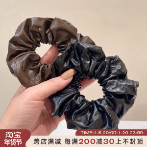 ยางรัดผม PU หนังมัน หนัง PU ใหม่ ฤดูใบไม้ผลิและฤดูร้อน สีดำ เทา สไตล์เกาหลี ยางรัดผมแฟชั่น ยางรัดผมแบบหนา