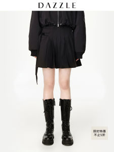 DAZZLE Spring Summer Black Sweet Cool Functional Style Sport JK Pleated Mini Skirt Womens Midi Skirt Polyester Material