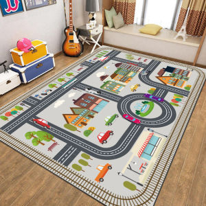 Cartoon Traffic Parking Lot Carpet Childrens Car Track Crawler Mat Early Education Game Blanket Home Decorative Area Rug