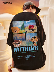 Nuthink Trendy Couple Loose Neutral Cartoon Bear Short Sleeve T-Shirt Men Women Summer Half Sleeve Youth Popular round Neck Knitwear