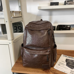 กระเป๋าเป้สะพายหลังผู้ชาย กระเป๋าใส่โน้ตบุ๊ก กระเป๋าเดินทางแบบลำลอง กระเป๋าสะพายไหล่แบบหนัง PU ความจุขนาดใหญ่ กระเป๋าหนัง PU สำหรับนักเรียนมัธยมปลาย