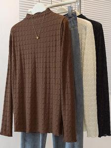 Elegant Unique Half High Collar Long Sleeve Womens T-shirt Inner Wear Belly Cover Slimming Base Shirt Top for Autumn